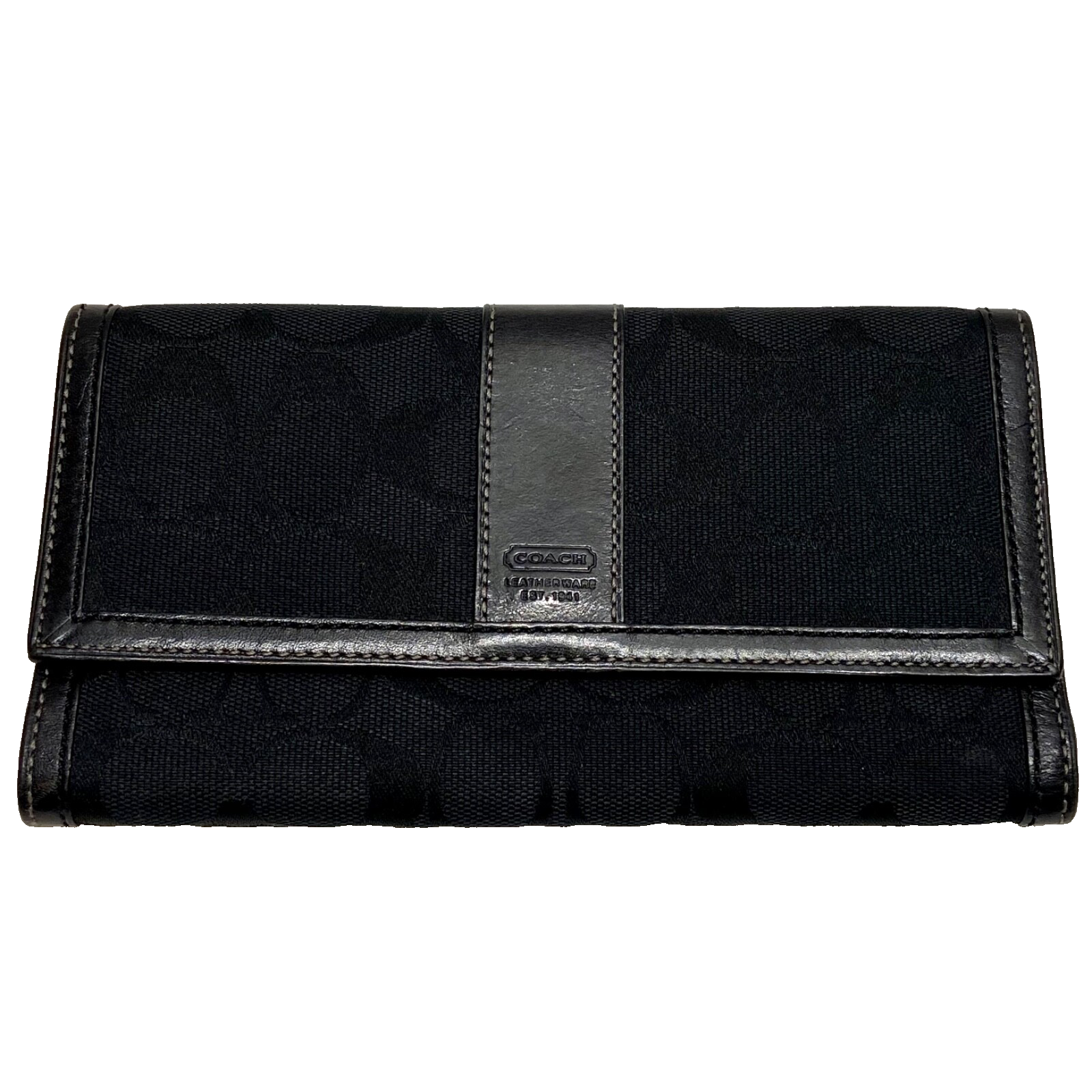 Coach Legacy Slim Trifold Wallet in Black Canvas with Leather Trim EUC