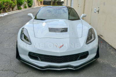 For 14-19 C7 Corvette Z06 Stage 3 Carbon Flash Front Splitter + Extension Wingle