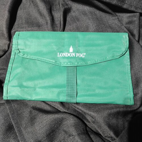 London Fog Green Nylon Travel Organizer Bag Divided Pockets Toiletries Makeup - Picture 1 of 3