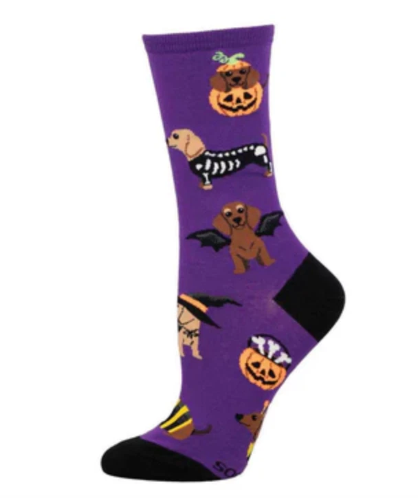 Meias femininas Socksmith Crew Halloween Halloweiner cães roxas novidade meia NOVA - Imagem 2 de 2