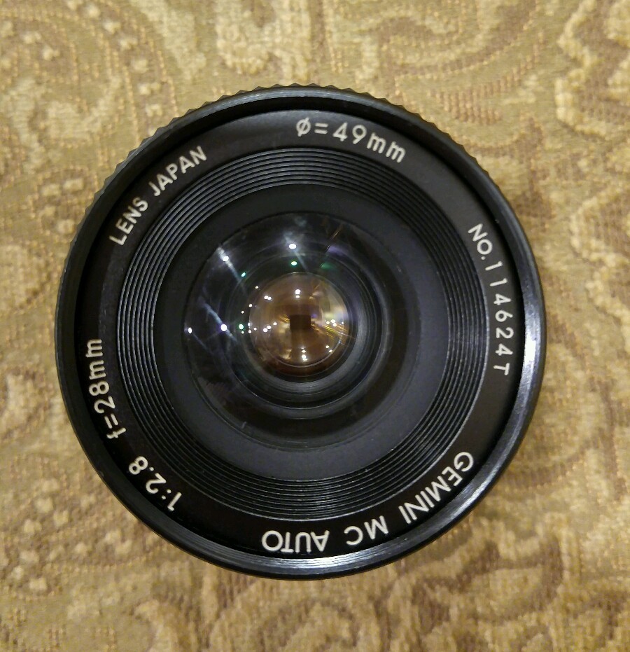 Gemini MC Auto 1:2:8 f=28mm 49mm Lens Japan No.114624T w/ Skylight