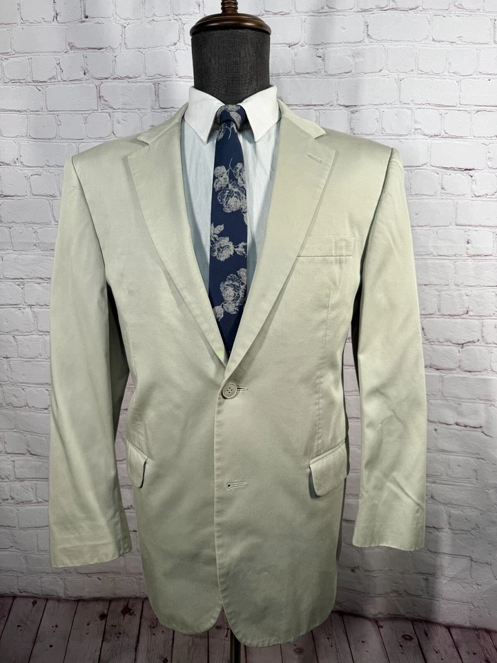 ANDREW FEZZA Mens Brown KHAKI COTTON Flat Front 2pc Suit 42R Jacket 38x29 Pant - Image 2 of 4