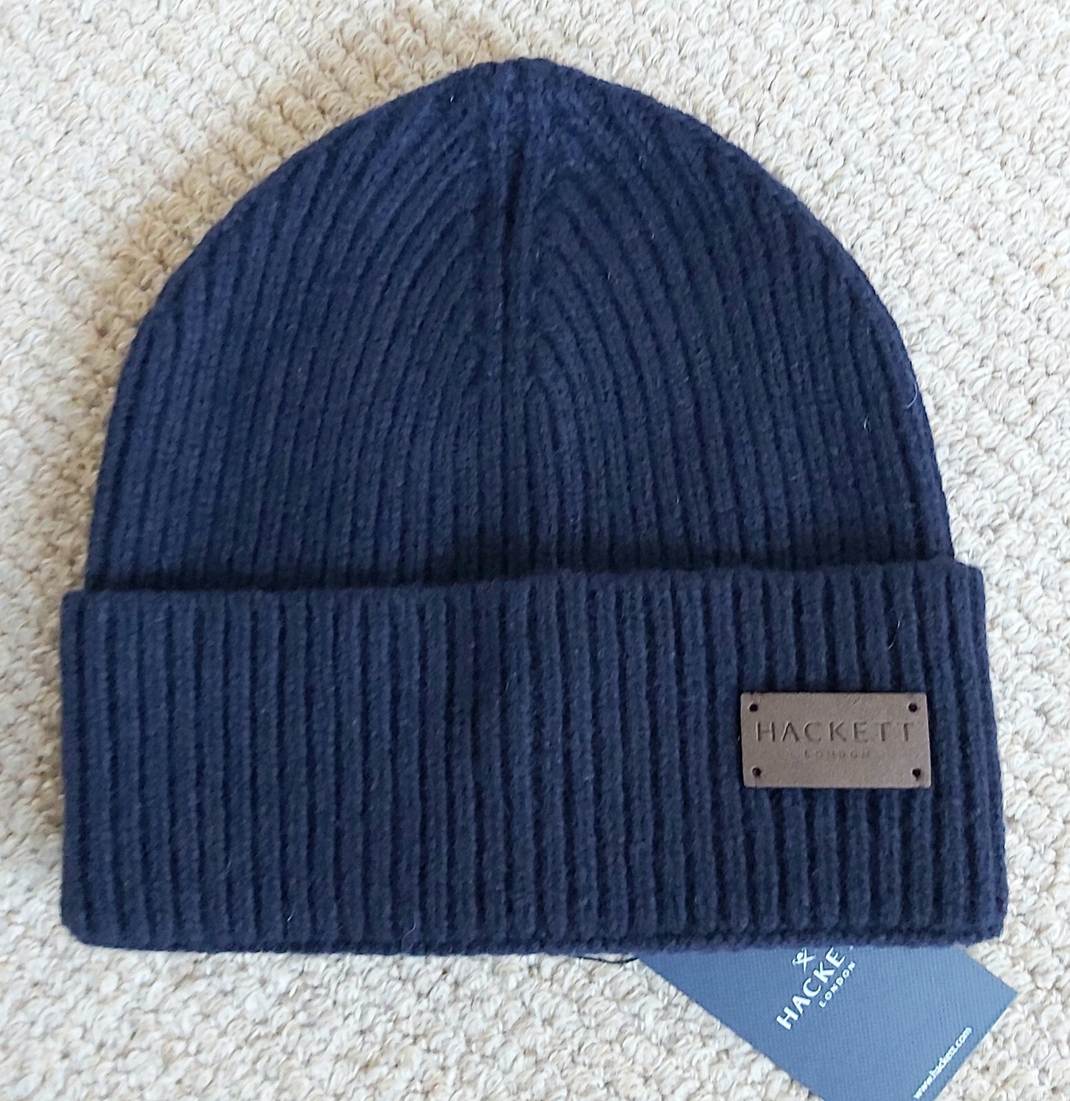 Genuine HACKETT Navy 95% Cashmere 5% Wool BEANIE Hat CUFF Toque Tag
