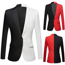 Men Two Tone Splice Prom Dance Show Jacket Suit Blazer Coat Garment Fancy Dress
