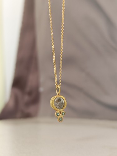 Rew Diamond and Sapphires necklace. 14 Karat solid yellow gold necklace. - Picture 5 of 9