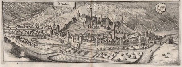 Möckmühl Jagst Baden Württemberg View Copperplate Engraving Merian 1650 Möckmühl Jagst Baden Württemberg View Copperplate Engraving Merian 1650