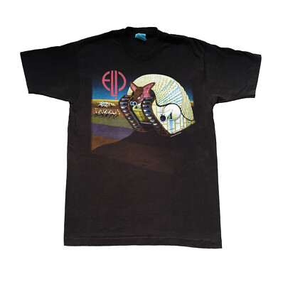 90s ELP Emerson Lake&Palmer TARKUS Tシャツ Emerson, Lake & Palmer Tarkus T shirt Black Crew Neck VTG
