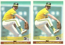 2 CARD 1984 DONRUSS GORMAN HEIMUELLER BASEBALL CARD LOT #131