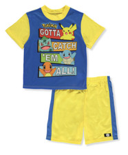 Pokemon Pajamas Boys 4 Blue Yellow 2 Piece Shorts Sleep Set Pikachu Charizard
