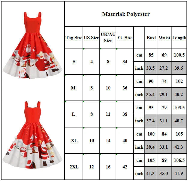 Women Christmas Swing Skater A-Line Dress Xmas Party Dresses Plus Size Festival - image 2 of 4