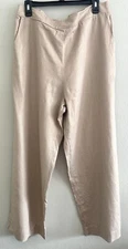 H Halston Wide Leg Pants Elastic Waist Light Beigh Metallic Linen Blended XL