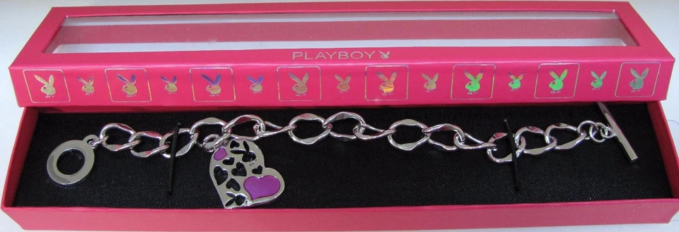 Playboy Bracelet Heart Bunny Charm Pink Enamel Toggle Play Boy y2k NOS NWT NIB - Image 2 of 4