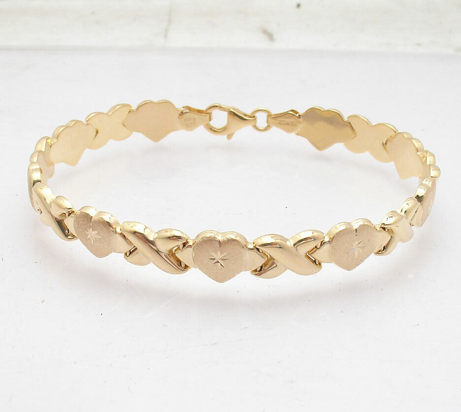 10K W/Y Gold Heart Bracelet - Ruby Lane