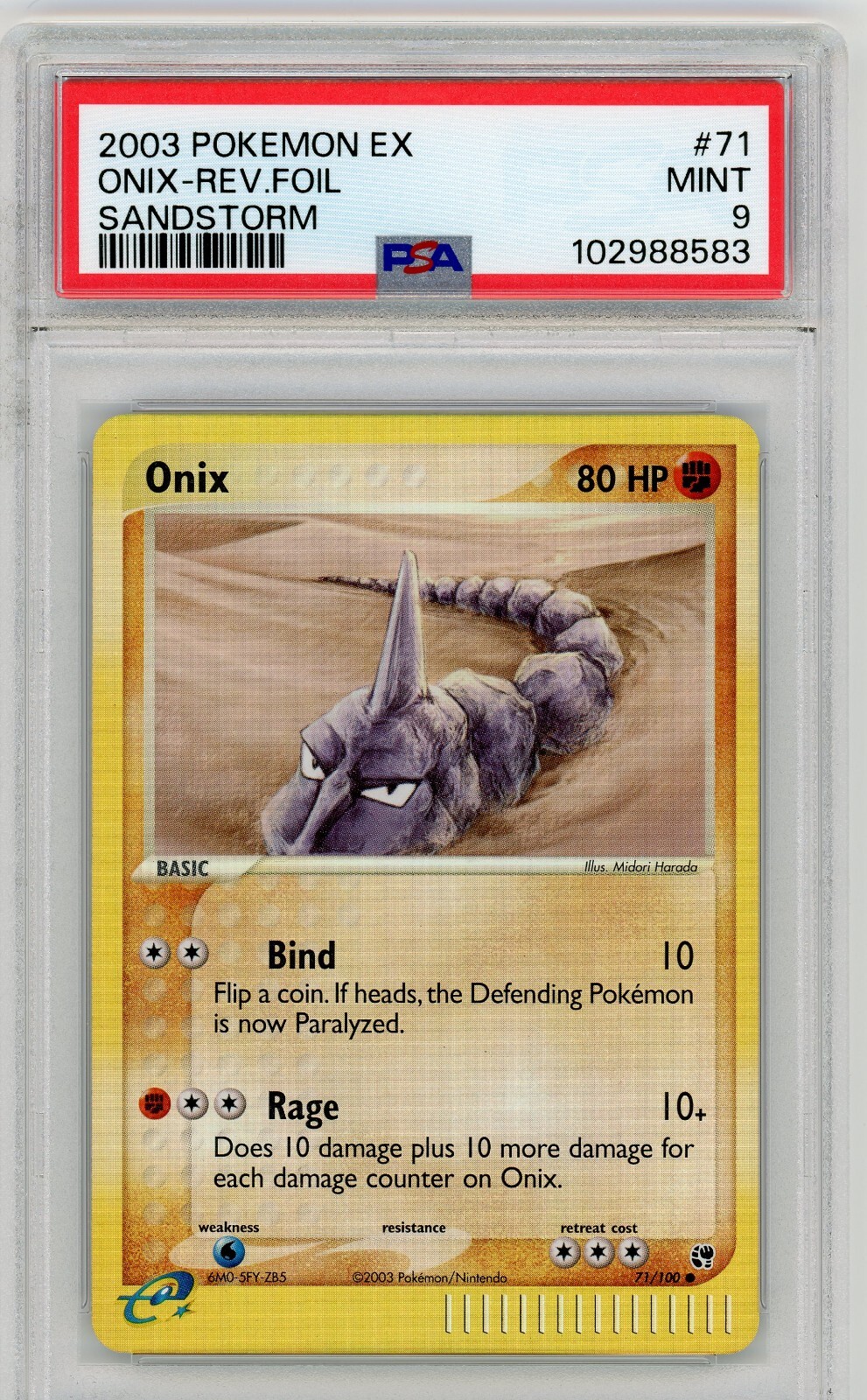 PSA 9 Onix Sandstorm 2003 Reverse Holo Pokemon Card #71/100