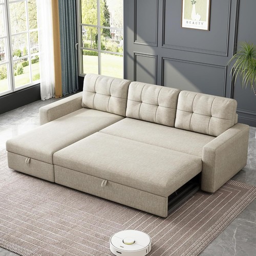 sleeper Sofa Pull Out Couch Bed LShape Upholstered Reversible Corner