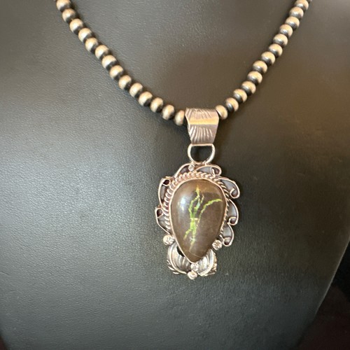 Men WoMens Navajo Sterling Silver Green Boulder Turquoise Necklace Pendant 16135 - Picture 5 of 13