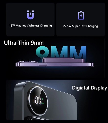 Caricabatteria wireless veloce Macsafe power bank magnetico 30000 mAh per iPhone Android - Foto 16 di 18