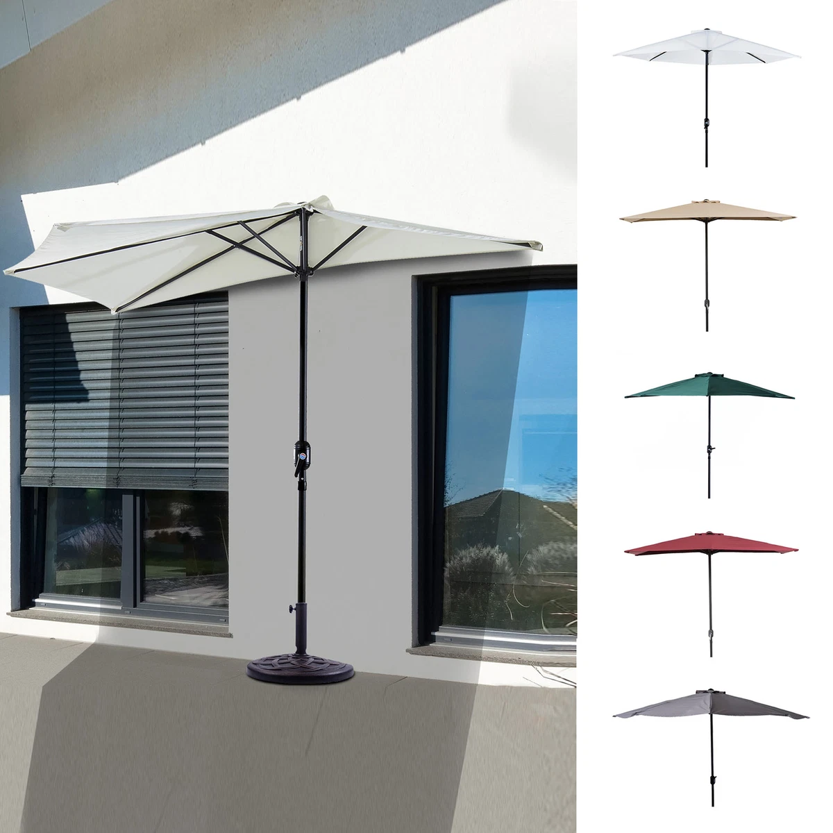 Half Round Parasol Umbrella Balcony Sun Shade Metal Polyester