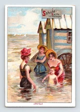 Schicht Soap 1890s Victorian Trade Card Beach Scene Juli Germany 2.5" x 4"