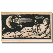 Mounted Rubber Stamp, Beautiful Night Lady, People, Pretty, Woman, Moon,Star,Sky