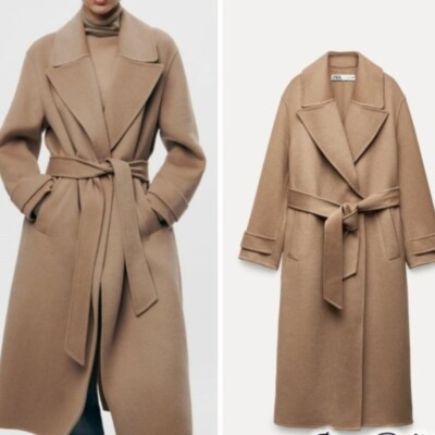 ZARA $299 DOUBLE FACED WOOL BLEND COAT DARK CAMEL TAN XS M L
