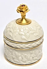 Lenox January Birthstone Garnet in Carnation Trinket Box Porcelain 3.25 X 2.25"