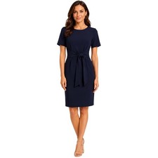 Donna Morgan Navy Blue Tie Front Sheath Dress Short Sleeve Work Wear Career 6
