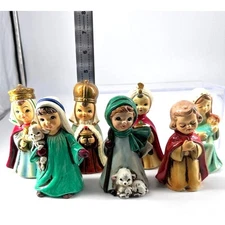 Vintage Chalkware Nativity Set 7 Pc Hand Painted MY Korea Figurines