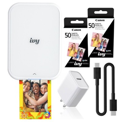 Canon IVY 2 Mini Photo Printer Bluetooth ZINK 2x3 Pure White Essentials Bundle