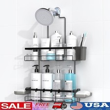 Hanging Shower Caddy Organizer 2 Tier Suction Shelves Rustproof 40LB Capacity US