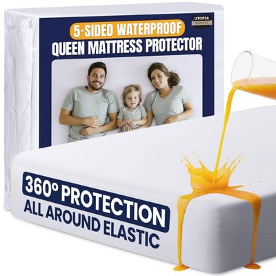 Waterproof 5-Sided Mattress Protector Queen Size, Premium Breathable Mattress...