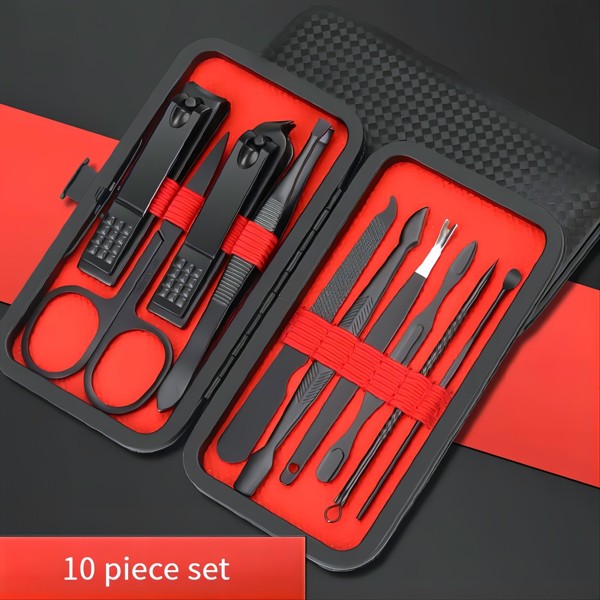 10Pcs Pedicure Manicure Set Nail Clippers Cleaner Cuticle Grooming Kit Case