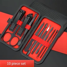 10Pcs Pedicure Manicure Set Nail Clippers Cleaner Cuticle Grooming Kit Case