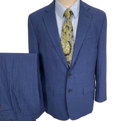 Brooks Brothers Suit Mens 40S Bright Blue Pinstripe Regent Fit Reda 1865 Italian