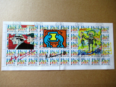 WARHOL /HARING/BASQUIAT/AMELIO: ORIGINAL 3x SIEBDRUCK, 4 SIGNATUREN, 41x17,5cm