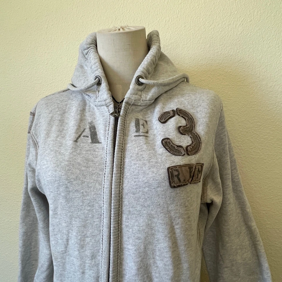 Sudadera con Capucha Y2K American Eagle Cremallera Completa Gris XS Para Hombres Forrada Térmica 2000 Foto 3 de 4