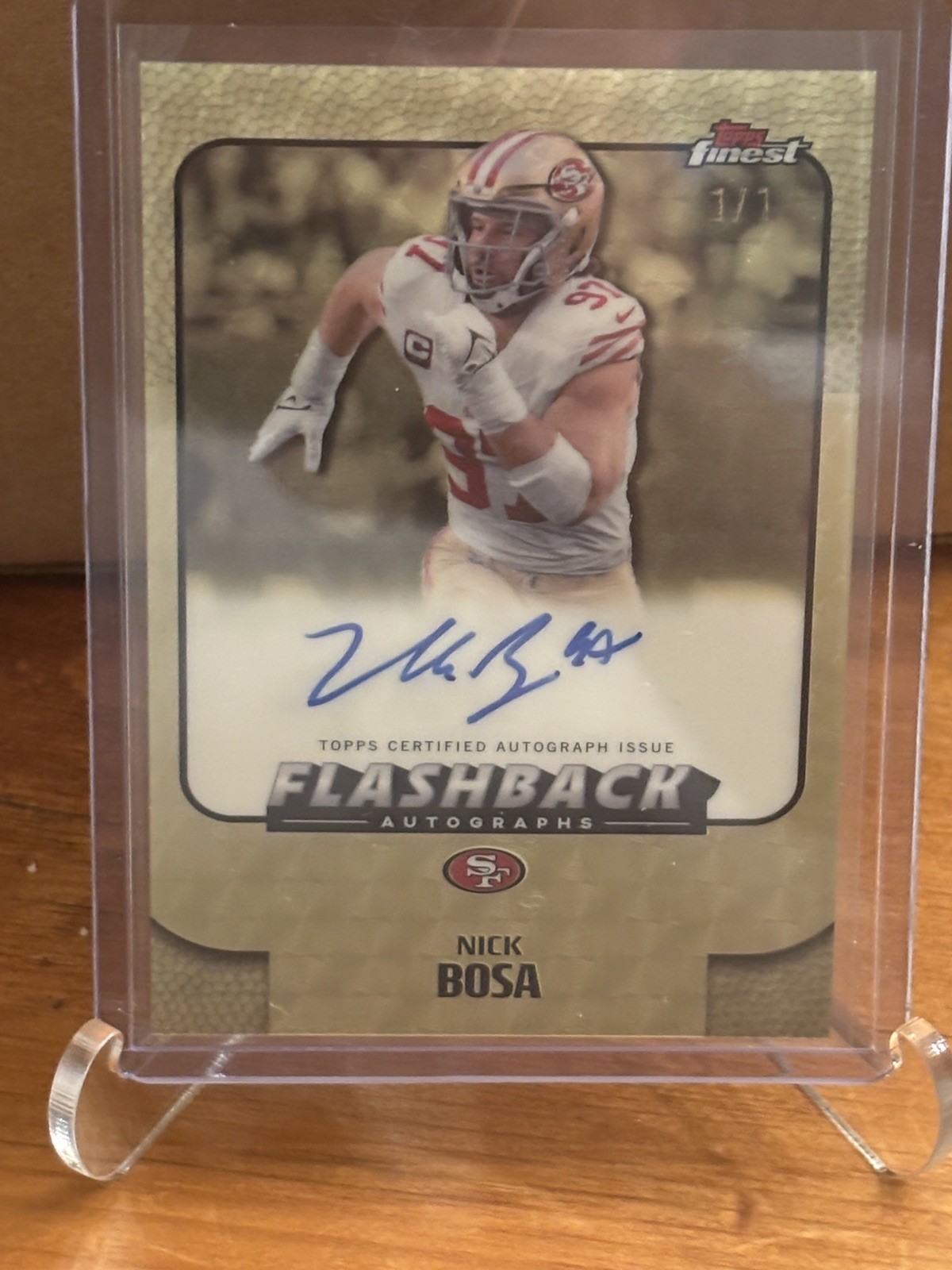2025 Topps Finest Football Nick Bosa 1/1 Superfractor Flashback Auto FBA-NB 49er view 1