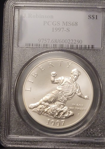 1997-S $1 Jackie Robinson Commemorative Silver Dollar PCGS MS69 - Picture 5 of 7