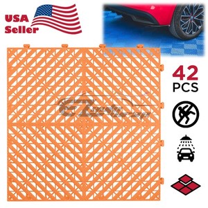 42pcs 16"x16" Orange Garage Floor Mat Perforated Flooring Tile Shop Interlocking