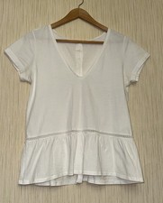 Sezane Lace Trim Top White Cotton Short Sleev...