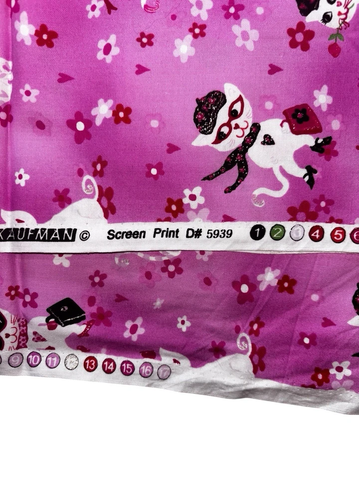 Robert Kaufman Pink Floral Cat Paris Red Hat Heart Rose Purse Metallic 45”X 110” - Image 4 of 4