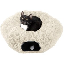 Cat Tunnel with Bed for Indoor Cats - 3FT Multifunctional Cat Tunnel Bed with...