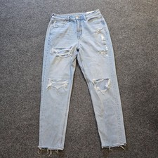 American Eagle Jeans Womens 6 Blue Mom Jean Denim Distressed Light Wash Casual