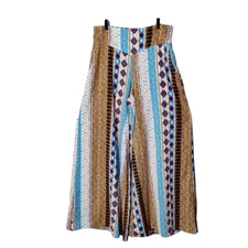 Voom Joy Han Sz L Palazzo Wide Leg Pants Boho Blue Brown Pull On Elastic Waist