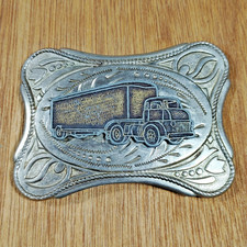 Vintage Semi Truck Belt Buckle Metal Trucking