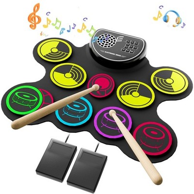 Electronic Drum Set, 10 Pads Roll-up Drum Practice Pad with Drum Pe... Fast Ship