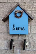 Key Holder - Key Hanger - Wood house shaped key holder Lanyards Dog leashe