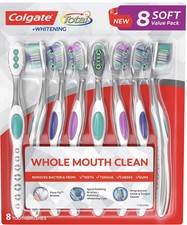 Colgate 8 Pack Total  Whitening Toothbrush Soft Bristles Floss Tip Value Pack