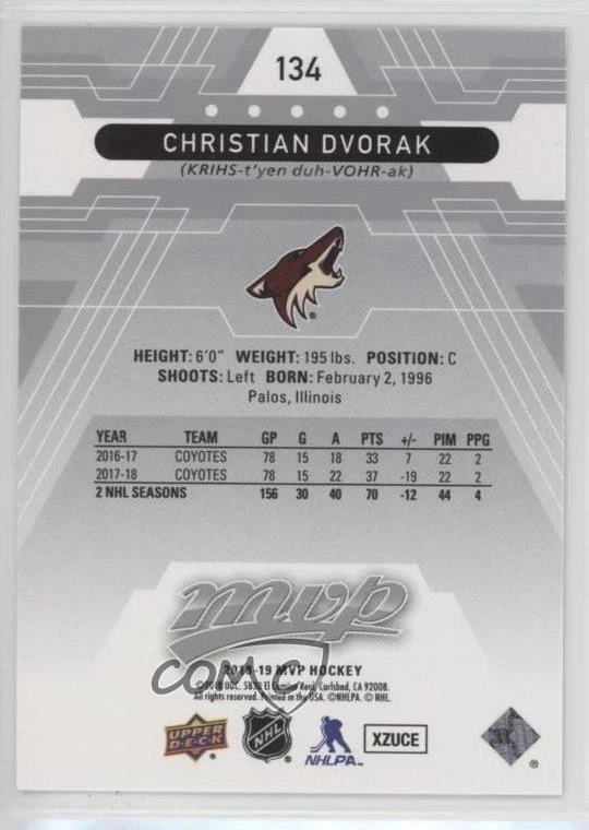 2018-19 Upper Deck MVP Super Script /25 Christian Dvorak #134 - Image 2 of 2