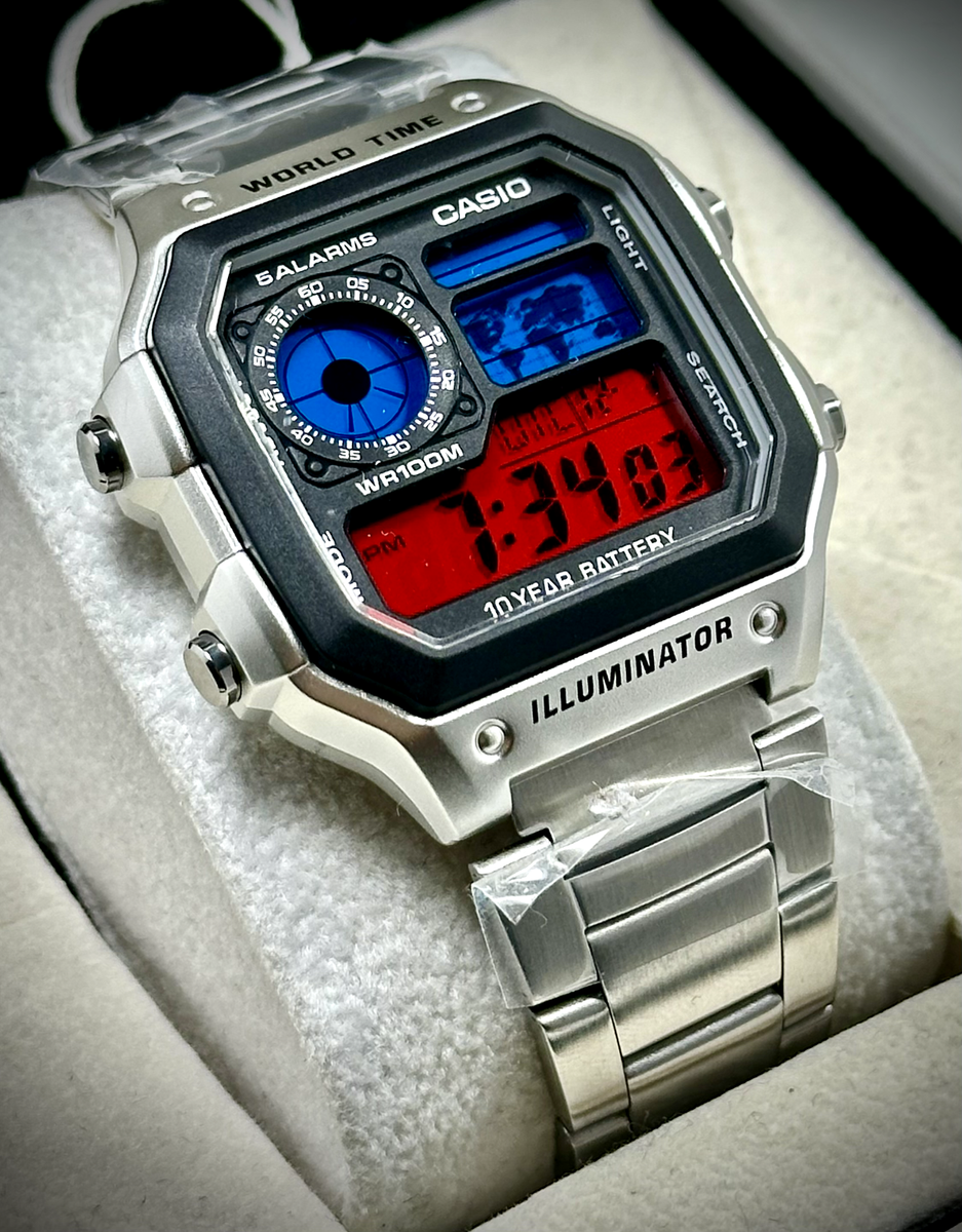 Reverse Pepsi - Custom Casio Royale AE1200WHD Steel Digital World